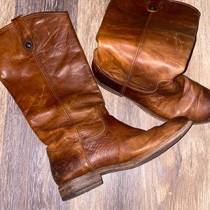 Frye brown slip on leather boots, size 9.5